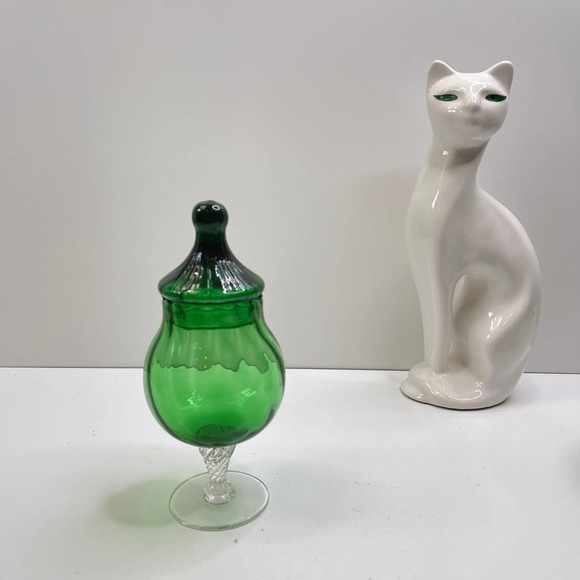 Vintage MCM Italian 8" ART GLASS JAR Emerald APOTHECARY - Picture 2 of 5